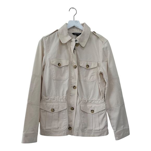 Lauren Ralph Lauren Safari Utility Jacket Beige Cotton Button Front Women’s M - Picture 5 of 9